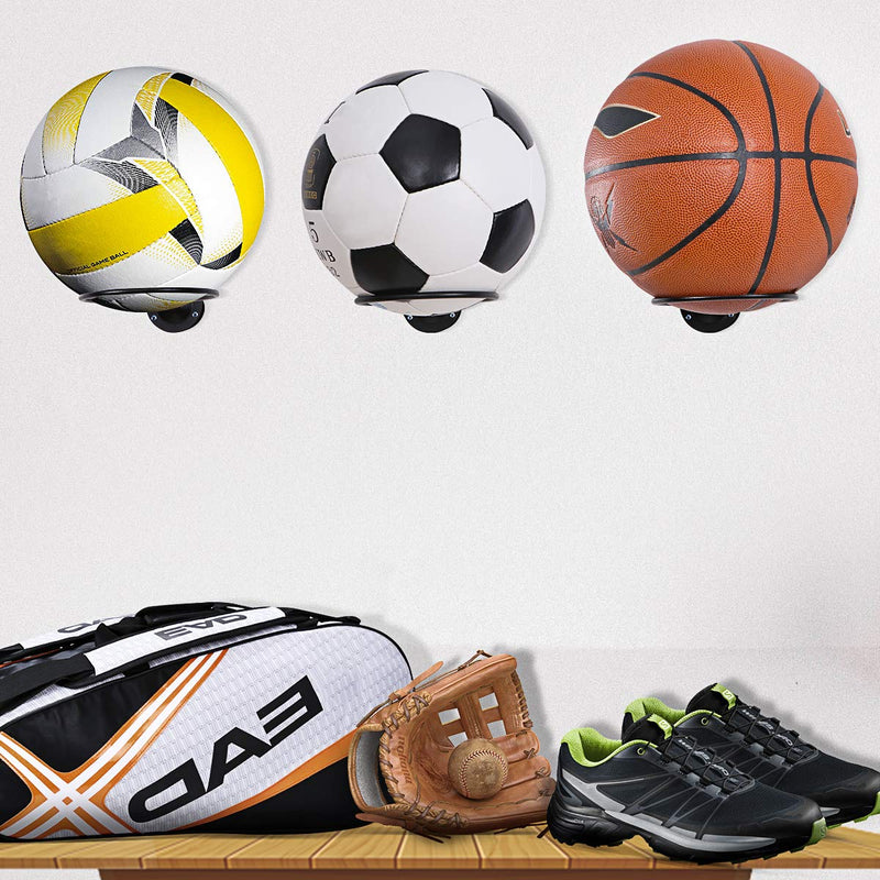 [Australia - AusPower] - CLISPEED Wall-Mounted Ball Holders Display Racks for Basketball Soccer Football Volleyball Exercise Ball (Black,2PCS) 