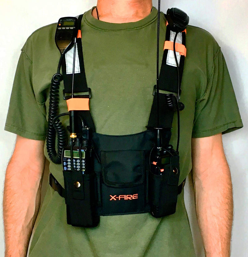 [Australia - AusPower] - X-FIRE® Dual Portable Radio Chest Rig Harness Vest for SMALL/MEDIUM Two-Way Walkie Talkie Radios/GPS. Front Pouch Holder w/ 3m Reflective for Firefighter EMS EMT SAR Search Rescue Tactical Facilities 