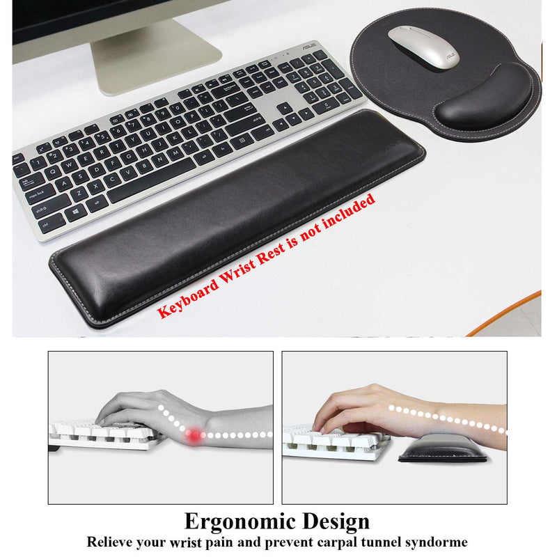 [Australia - AusPower] - Meffort Inc Leather Mouse Pad with Wrist Rest Support & Non-Slip Base, Durable Ergonomic Gaming Mousepad - Black 10.7 X 9.6 Inch 