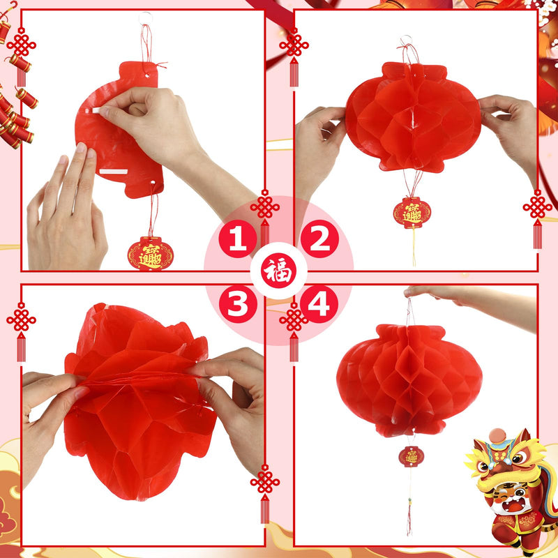 [Australia - AusPower] - Tuanse 30 Pcs LED Chinese Japanese Lanterns Decoration Includes Cherry Flowers Paper Lanterns Red Chinese Lanterns and LED Lantern Lights for New Year Spring Festival (Red, White, Black,Multi Size) 
