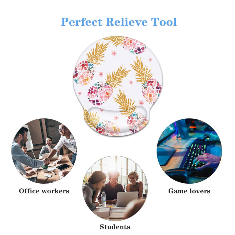 [Australia - AusPower] - Ergonomic Mouse Pad with Wrist Support, WAVEYU Cute Design Mouse Pad for Women Non-Slip Rubber Base Mousepad for Desk Laptop Gaming Working Computers Laptop Easy Typing & Pain Relief, Pink Pineapple 