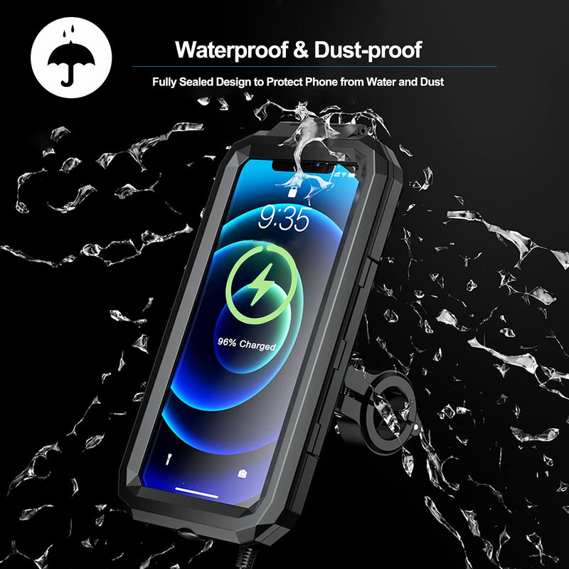 [Australia - AusPower] - iMESTOU Waterproof IP67 Motorcycle Phone (4.7"-6.1") Mount Wireless/ USB C Charger Handlebar Cellphone Holder 360 Rotation Work by Wiring to 12/24V Vehicles or Plugging to USB A Sockets For Smaller Phone Size 