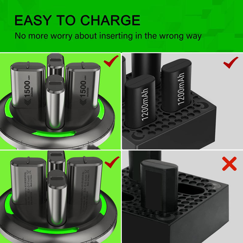 [Australia - AusPower] - Rechargeable Battery Packs for Xbox One/Xbox Series X|S, 4 X 1500mAh Xbox one Controller Battery Packs, High Capacity Rechargeable Batteries with Charger for Xbox One/One S/One X/One Elite 