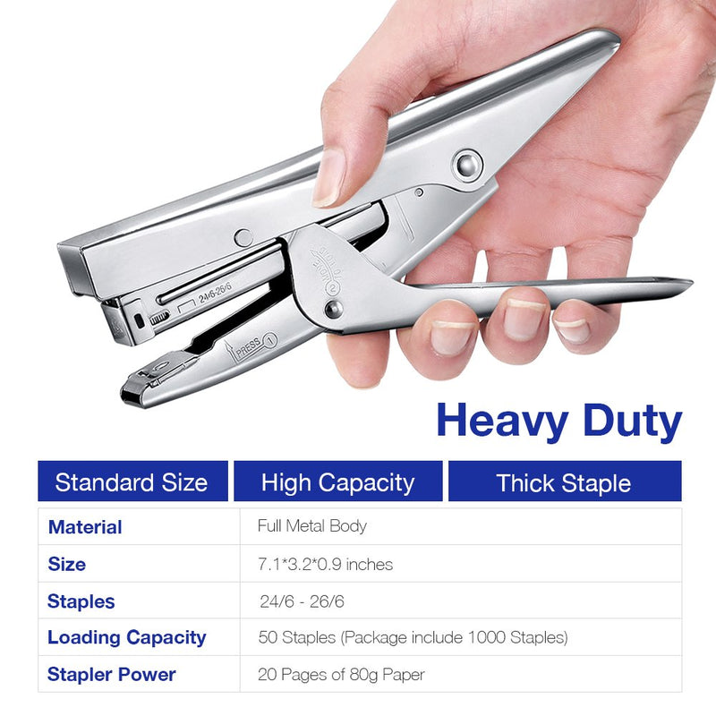 [Australia - AusPower] - Stapler Heavy Duty with 1000 Staples and Staples Remover Set 20 Sheets Desktop Office Work Student Teacher Large Capacity No Jam Professional Standard 24/6 Metal 