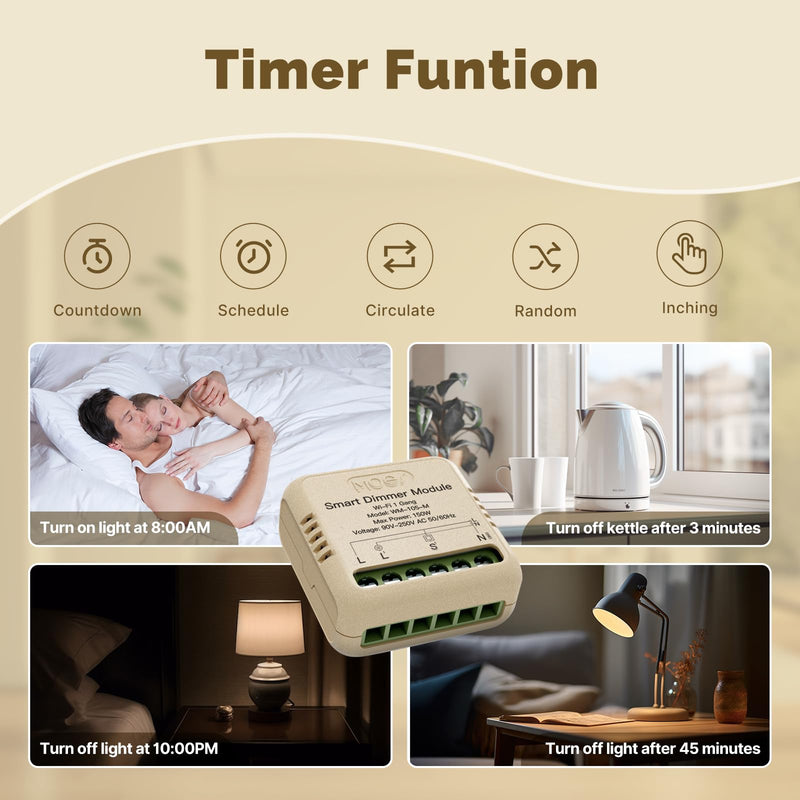 [Australia - AusPower] - MOES WiFi Smart Relay Dimmable, Work with Google Assistant & Alexa, Mini Smart Light Switch Module as Home Assistant, No Hub Required, Timer Relay 1 Gang 10A 1PC, Smart Life/Tuya App Dimmable 1 Gang 