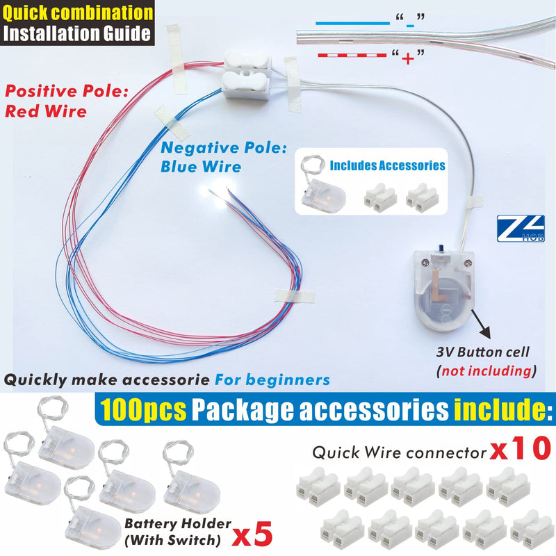 [Australia - AusPower] - ZZHOB 125pcs Pre-Wired Micro LED Pre-soldered 0402 SMD LEDs(No Need Resistor) + Battery Holder & Connector for Beginner Model Building (5 Colors Mix, 125pcs(Each 25pcs)) 5 Colors Mix 125pcs(each 25pcs) 