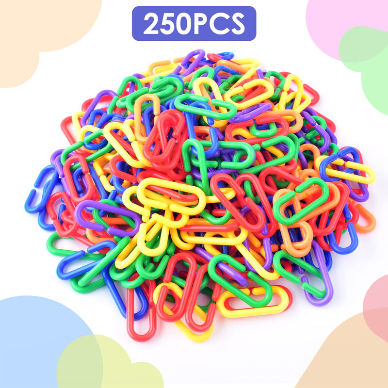 [Australia - AusPower] - Bissap Plastic Chain Links Birds 250pcs, Mix Color Rainbow DIY C-Clips Chains Hooks Swing Climbing Cage Toys for Sugar Glider Rat Parrot Bird, Children's Learning Toy 