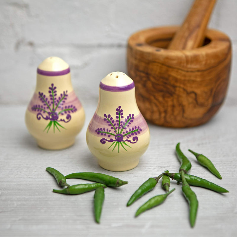 [Australia - AusPower] - Handmade Lavender Floral Purple And Cream Ceramic Salt and Pepper Pots, Shakers, Cruet Set, Holder, Housewarming Gift by City to Cottage® 