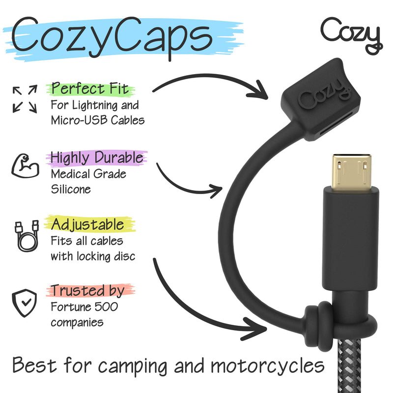 [Australia - AusPower] - [4-Piece] Cozy USB Caps for Micro USB Cable & Compatible with Apple Charging Cable (Black) Lightning/Micro USB - Black 