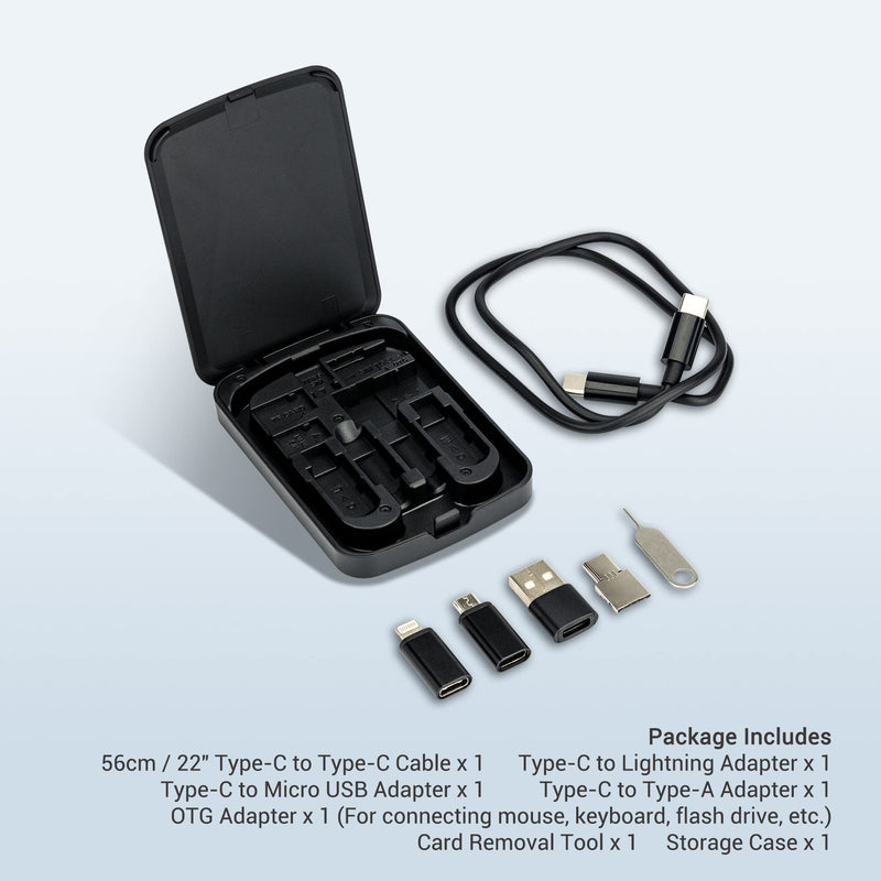 [Australia - AusPower] - Multi-Functional Compact Cable Card with 22" USB-C Cable & USB-A/Micro-USB/Lightning/OTG USB Adapter Kit Cable Convertor Storage Box for Traveling Phone Pad Charging PC Computer Data Transfer 