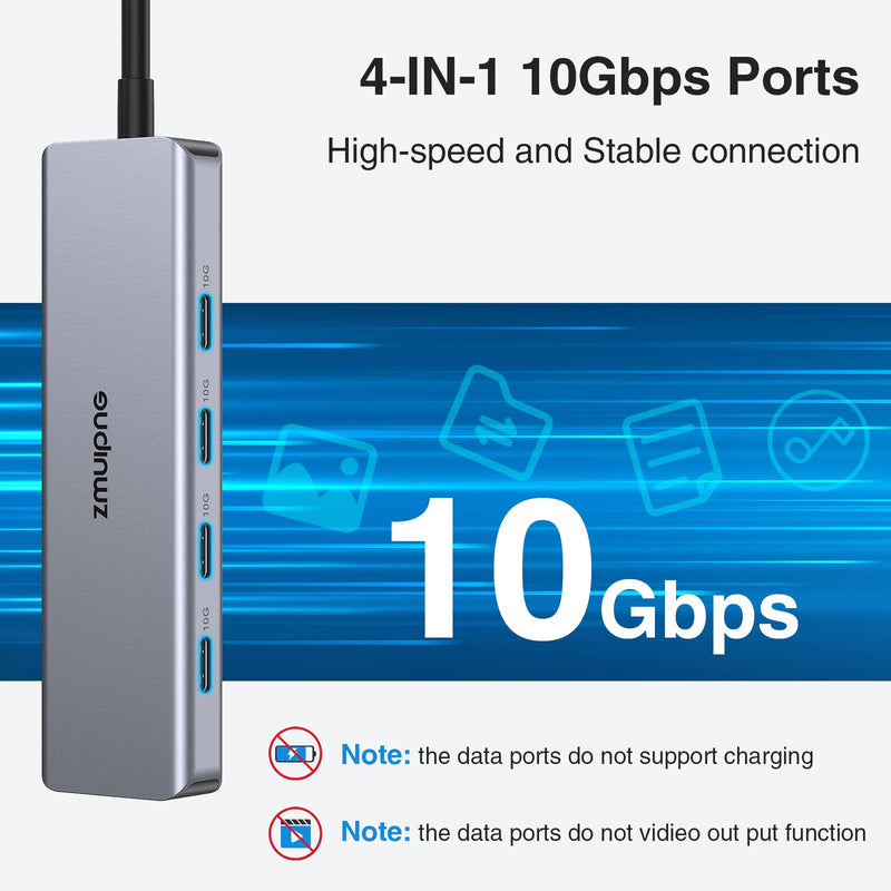 [Australia - AusPower] - USB C Hub 10Gbps,USB C Splitter for Laptop with 4 USB 3.0 Ports,USB C to USB C Multiport Adapter for MacBook Pro/Air,iMac,iPad,Phone,Dell,HP,Lenovo,Surface Pro,Chromebook(Not Support Charging/Monitor) 10 Gbps USB C Hub 