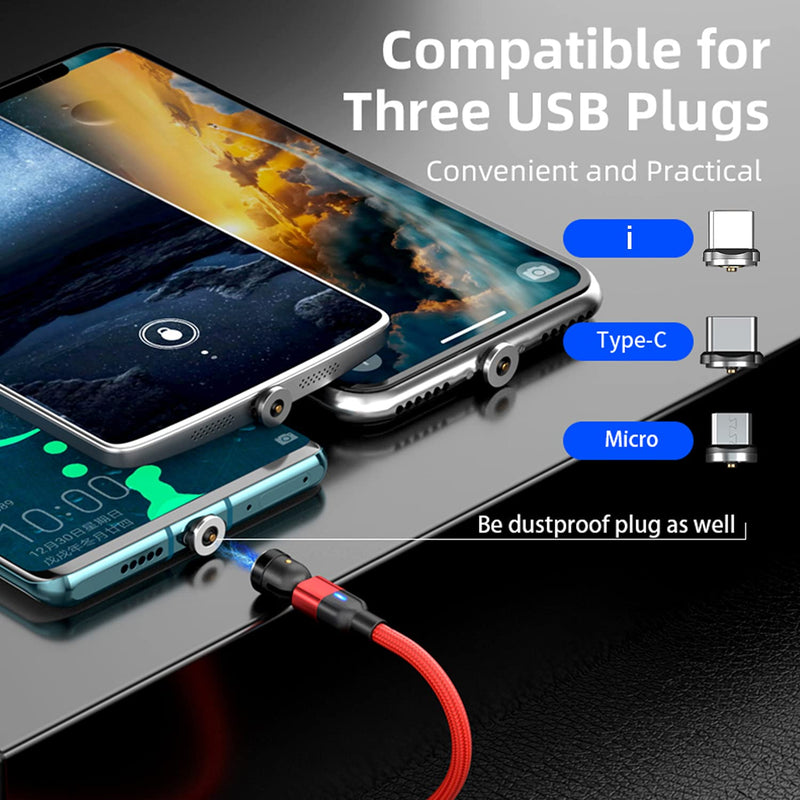 [Australia - AusPower] - 540° Rotation Magnetic Charging Cable（7-Pack, 1.6ft/3.3ft/3.3ft/6.6ft/6.6ft/10ft/10ft）Magnetic USB Cable, 3 in 1 Magnetic Phone Charger Compatible with Micro USB, Type C etc 