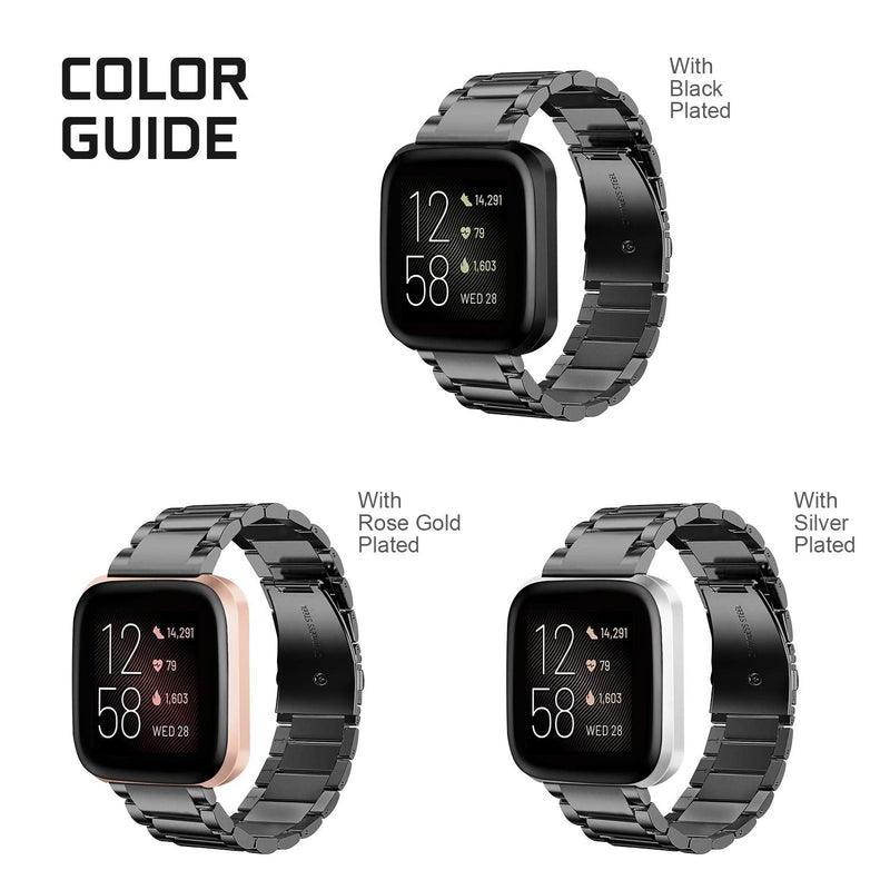 [Australia - AusPower] - Fintie Metal Band Compatible with Fitbit Versa 2, Versa, Versa Lite Edition, Solid Stainless Steel Strap Replacement Wristband Business Bracelet Compatible with Fitbit Versa Smartwatch Black 