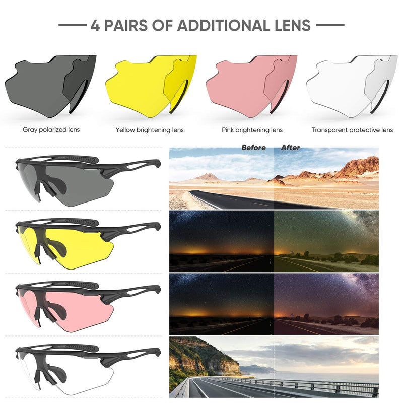 [Australia - AusPower] - Cycling Glasses with 5 Lenses, UV400 Polarized Sports Sunglasses with TR90 Frame Large Black-revo Gold 