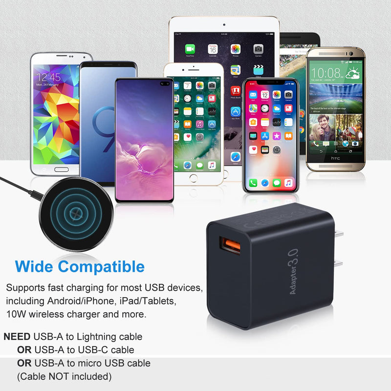 [Australia - AusPower] - Quick Charger 3.0 Wall Charger, OKRAY 2-Pack 18W QC Fast Charging 3.0 USB Charger Power Adapter Wall Plug Compatible iPhone/iPad, Samsung Galaxy S10/S9/S8, Note 9/8, 10W Wireless Charger, HTC - Black 