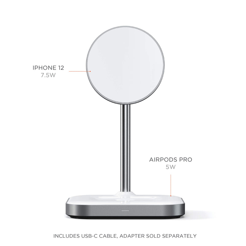 [Australia - AusPower] - Satechi Aluminum 2-in-1 Magnetic Wireless Charging Stand – Compatible with iPhone 13 Pro Max/13 Pro/13 Mini/13 with MagSafe, AirPods Pro 
