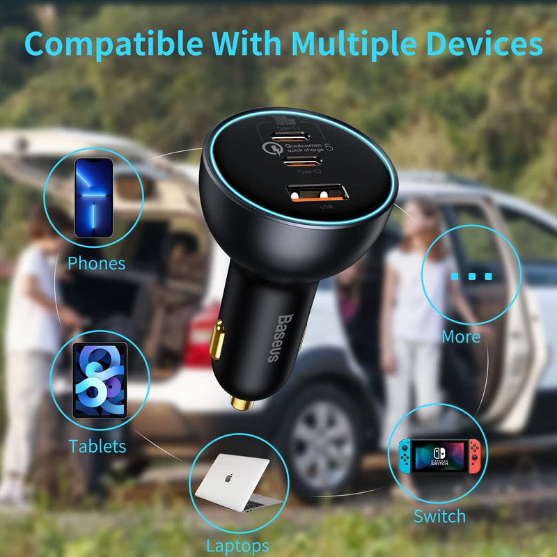 [Australia - AusPower] - USB C Car Charger, Baseus 160W Type C Car Charger, QC5.0 PD3.0 3 Ports Super Fast Charging Car Phone Charger Adapter for iPhone 13 12 11 Pro Max, Samsung Galaxy S22 S21 iPad MacBook Pro Air Laptop 