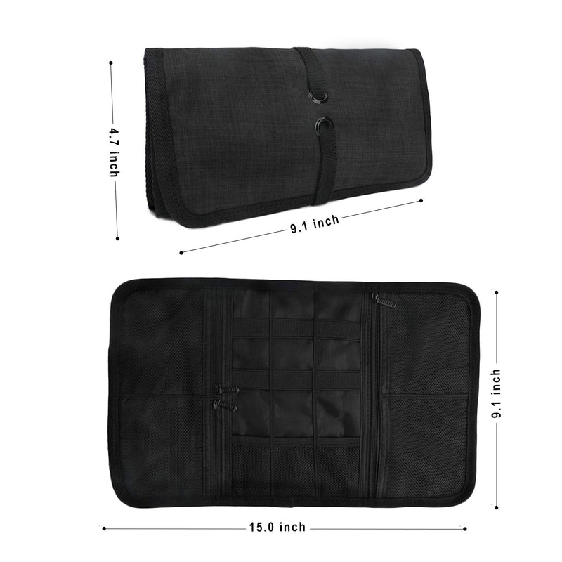 [Australia - AusPower] - Patu Roll Up Electronics Accessories Travel Gear Organizer Case, Black - Portable Universal External Batteries Hard Drives Cable Management Healthcare Cosmetics Kit Bag 