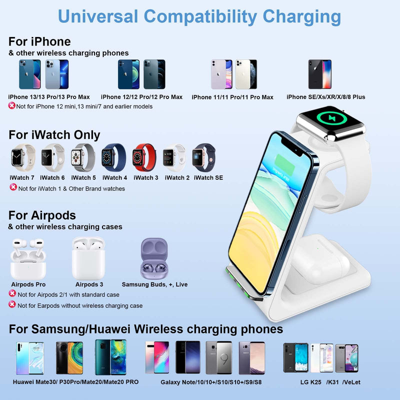 [Australia - AusPower] - Wireless Charging Stand,18W 3 in 1 Wireless Charger Dock Station for Apple iWatch 7/6/5/4/3/2/SE, Airpods 3/Pro, iPhone 13 Pro Max/13 Pro/13/12/12 PRO/11/11 Pro/X/Xr(with QC3.0 Adapter) white 