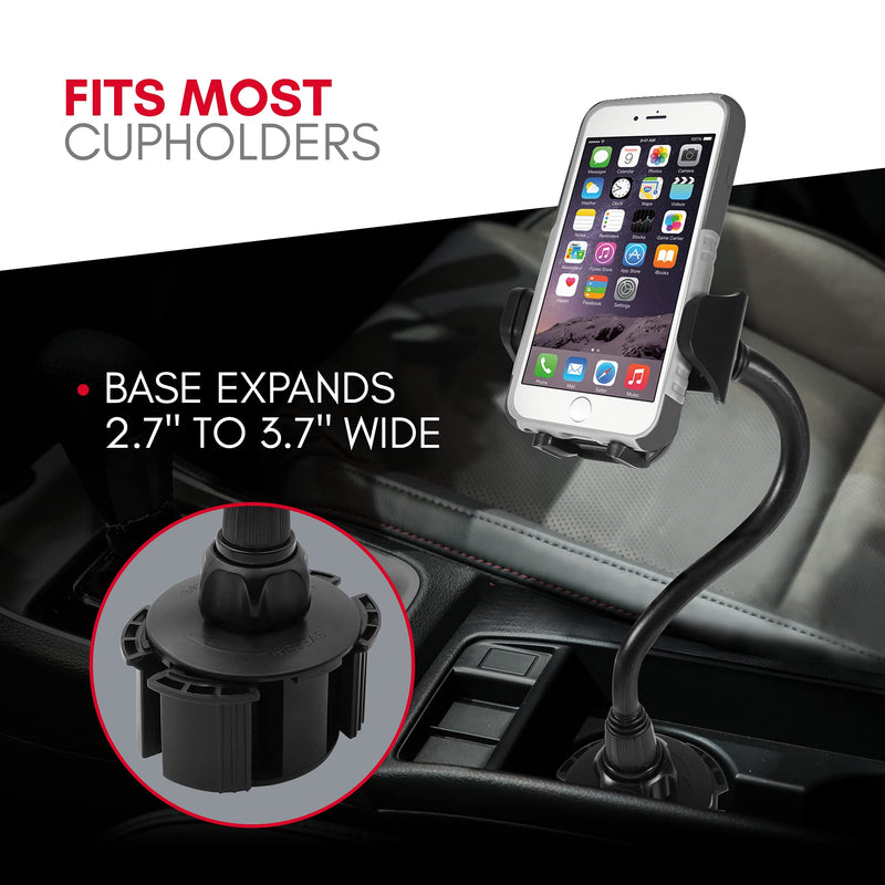 [Australia - AusPower] - Macally Car Cup Holder Phone Mount - 8” Long Flexible Gooseneck with 360° Adjustable Holder - Securely Fits Phones with/without Case up to 4.1” Wide - Easy to Use Cup Phone Holder for Car SUV or Truck 