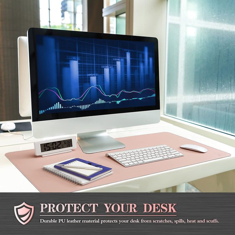 [Australia - AusPower] - Knodel Desk Mat, Dual-Sided Office Desk Pad, Mouse Pad, Waterproof Desk Mat for Desktop, Desk Pads & Blotters, PU Leather Desk Pad Protector (31.5" x 15.7", Pink) Pink/Silver 31.5" x 15.7" 