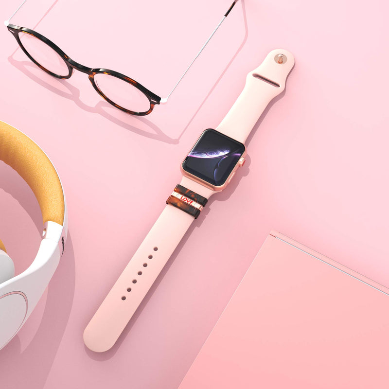 [Australia - AusPower] - GELISHI 3Pcs/Sets Watch Band Charms Compatible with Apple Watch Bands 44mm Series 6/5/4/se, Decorative Rings Loops Design Compatible for Smart Watch Band Series 3/2/1 42mm (Rose Gold -Tortoise) Rose Gold -Tortoise 