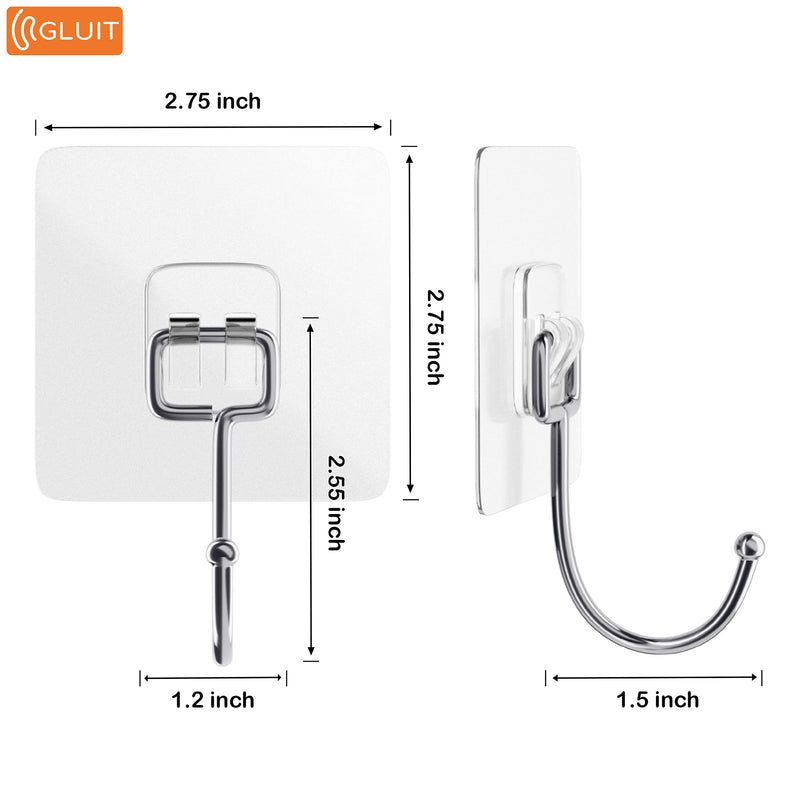 [Australia - AusPower] - GLUIT Large Adhesive Hooks for Hanging Heavy Duty Wall Hooks 22 lbs Self Adhesive Towel Waterproof Transparent Hooks for Bag Shower Outdoor Kitchen Cup Hooks Curtain Door Coat Hooks 6 Pack 6 Large Hooks 
