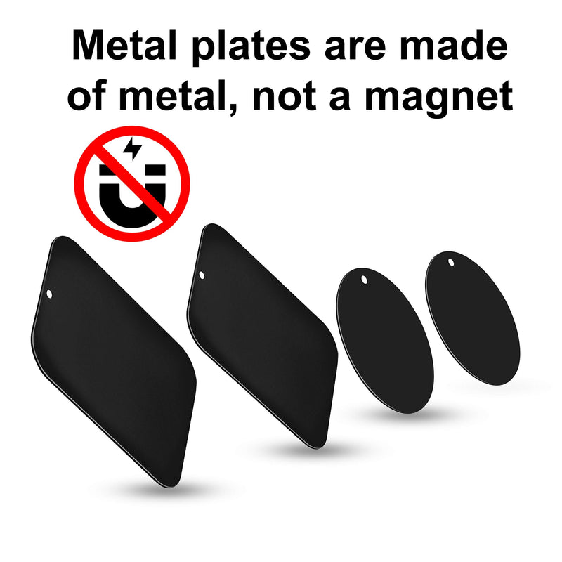 [Australia - AusPower] - Universal Metal Plates with 3M Adhesive for All Magnetic Car Mounts, Cell Phone, Tablet Holder, Cradle-Less, Air Vent Mount, 6 Rectangular, 6 Round, Black (Not a Magnet) 