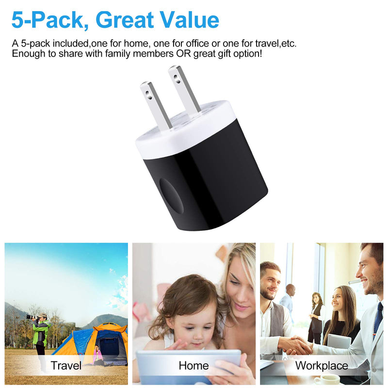 [Australia - AusPower] - One Port USB Wall Charger,5 Pack 1A/5V Single Port Charging Block Power Adapter Base Box Cube Compatible iPhone 13 12 SE(2020) 11/11pro/XS/Max/XR/X,Samsung Galaxy S21 FE/S20+/S22/Note20,Pixel 6 Pro,LG 5Black 