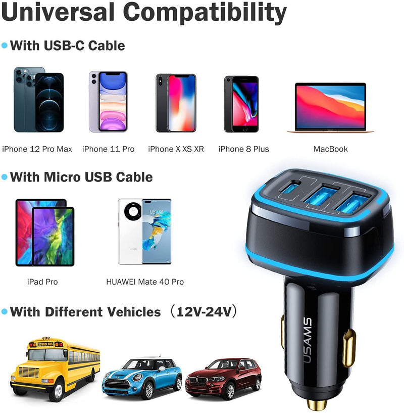 [Australia - AusPower] - 80W USB C Car Charger 4.5A Type C Super Fast Charging USB Car Charger 3-Ports PD 3.0 PPS QC 3.0 Cigarette Lighter Adapter for iPhone 13 12 11 Pro Max Samsung Galaxy S20 S10 Note 20 iPad MacBook Pixel 