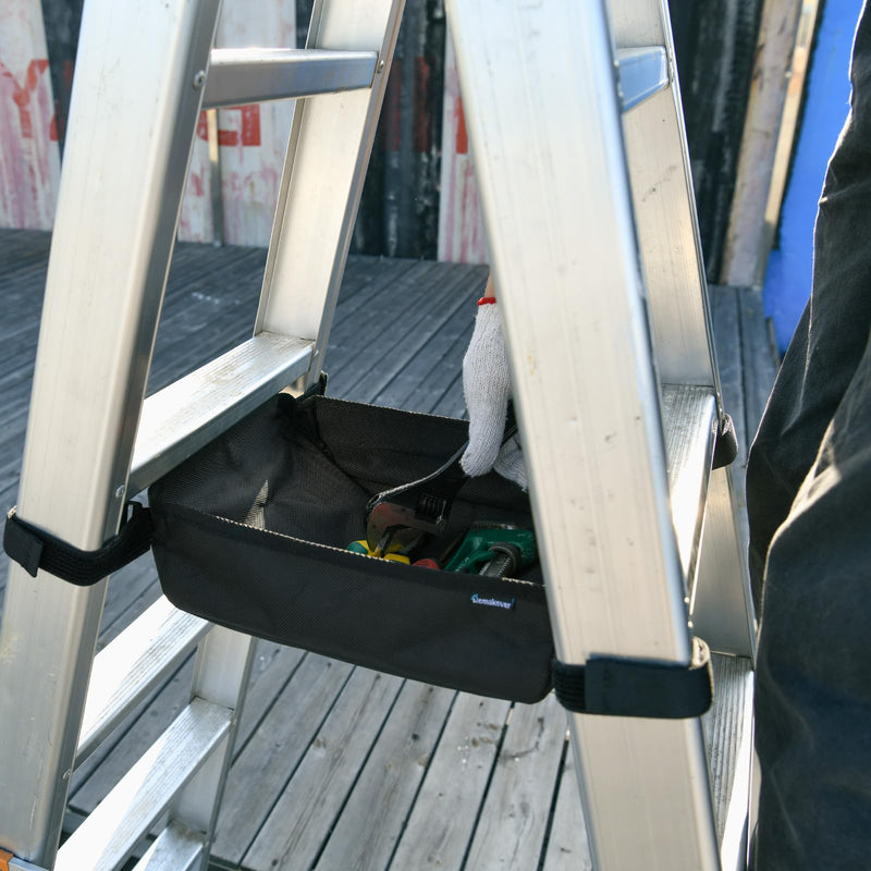 [Australia - AusPower] - Homakover 1680D Black Ladder Organizer for Telescoping Ladder, Portable Tool Bag for Ladder, Tool Pouches Ladder for Ladder Accessory Ladder Tool Kit Multi-Functional 
