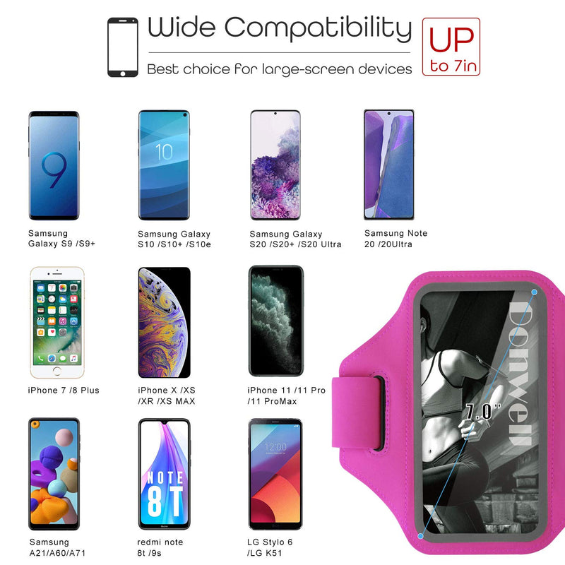 [Australia - AusPower] - DONWELL Cell Phone Armband Case for iPhone 12 Mini Pro Max 11 XR X Galaxy S21 Ultra S21+ S10+ Note20 10 9 Up to 7'', Water Resistant Phone Holder for Running with Airpods Bag (Pink) 
