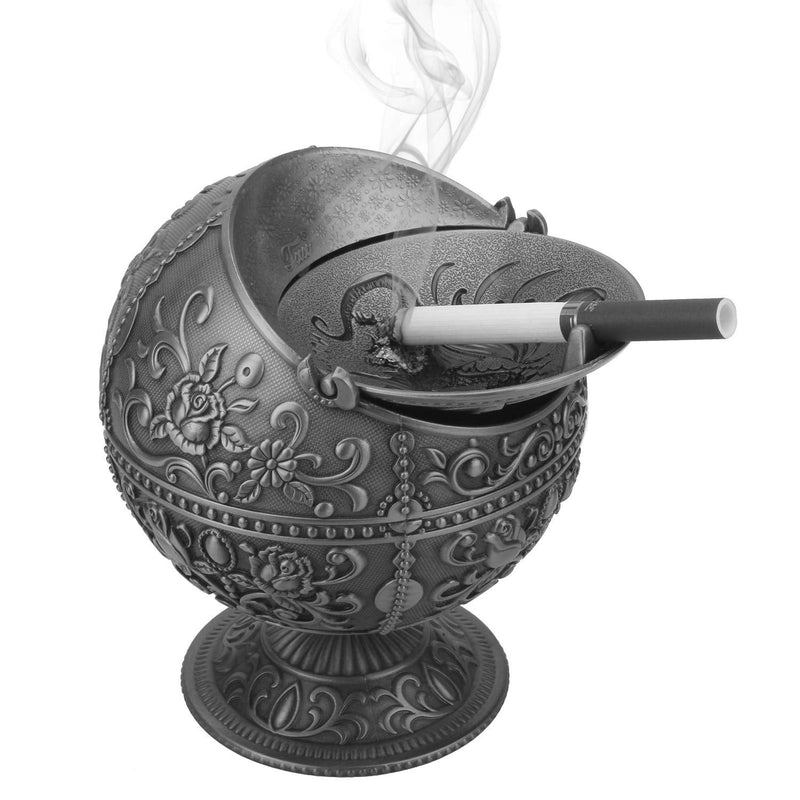 [Australia - AusPower] - Pterosaur Windproof Ashtray with Flip Lid for Cigarette Metal Portable Smoking Tobacco Ashtray Indoor Outdoor Home Office Decoration, Handicrafts Rose Pattern Classy Gift for Women Men (Pewter) Pewter 