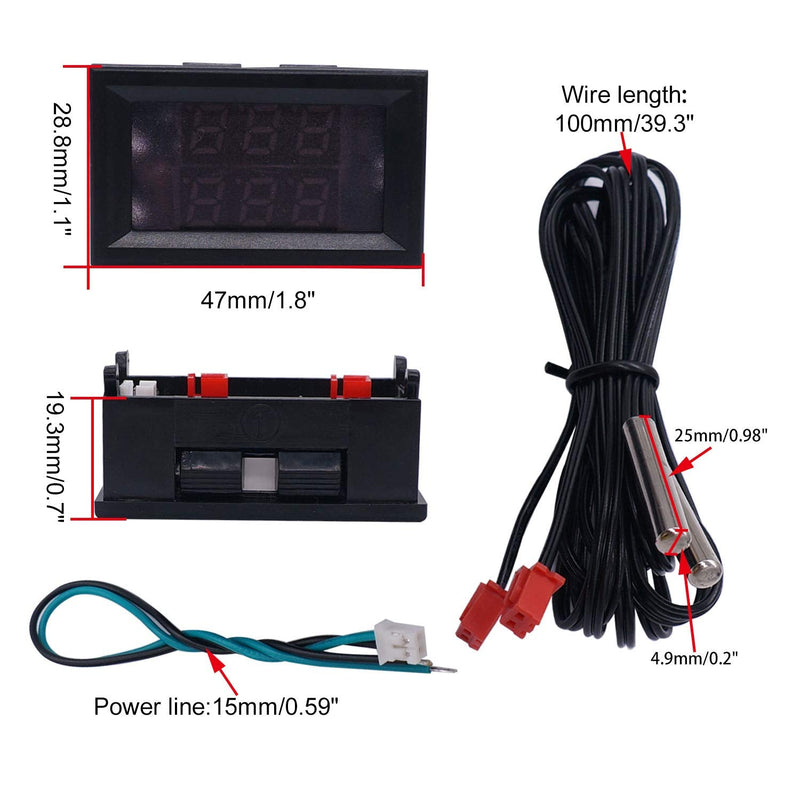 [Australia - AusPower] - weideer Digital Thermometer Dual LED Display Fahrenheit to Centigrade Adjustable DC 4-28V -67~+248℉/-55～+120℃ High Accuracy Temperature Gauge Sensor with 2 Waterproof NTC Probes K-017 