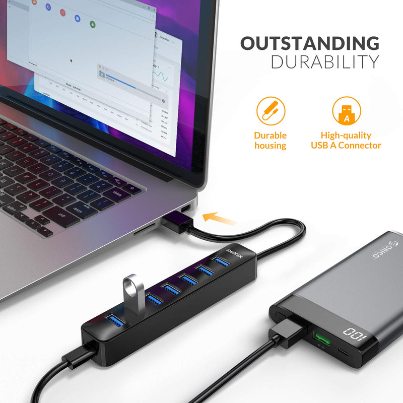 [Australia - AusPower] - iDsonix USB Hub 3.0, 7-Port 5V / 3A Powered USB Hub, 5Gbps HighSpeed Data Transmission USB Splitter for Laptop, iMac, Surface Pro, XPS, USB Flash Drives, Mobile HDD, Printer, Camera, and More -Black BLACK 