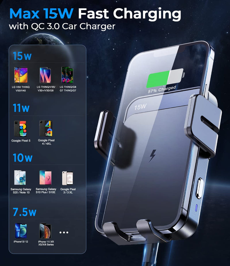 [Australia - AusPower] - Wireless Car Charger, Cup Holder Wireless Charger, 15W Qi Fast Car Cup Holder Charging, Auto Clamping Height Adjustable Non-Shaking Phone Mount for iPhone 13/12, Samsung S20/20+, Pixel etc 