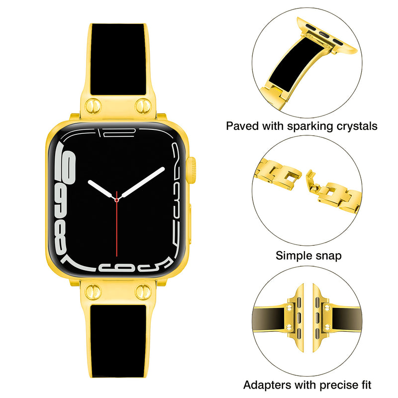[Australia - AusPower] - Gleiven Smartwatch Band Compatible with Apple Watch Band 42mm 44mm 45mm, Easy Adjust Stainless Bracelet Wristband Jewelry Compatible Women Men for iWatch SE Series 7 6 5 4 3 2 1 Gold Strap Gold Stainless Watchband-42 42mm / 44mm / 45mm 