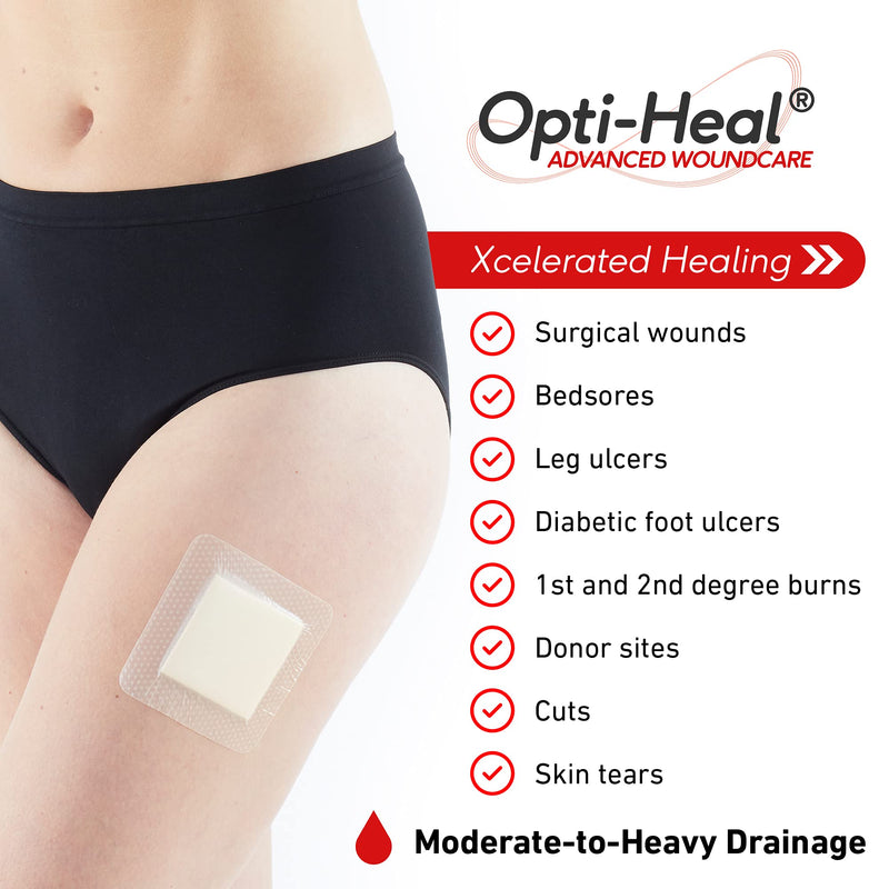 [Australia - AusPower] - Neo G Opti-Heal Silicone Foam Dressing with Border - Absorbent, Adhesive Foam Wound Dressing for Cuts, Ulcers, Diabetic Wound, Bedsore Wound Care, Burns, Surgical - Island Dressing 4x4-4 Pcs 