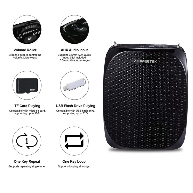 [Australia - AusPower] - ZOWEETEK Portable Rechargeable Mini Voice Amplifier with Wired Microphone Headset and Waistband, Supports MP3 Format Audio for Teachers, Singing, Coaches, Training, Presentation, Tour Guide 