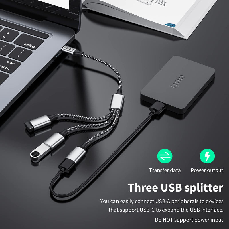 [Australia - AusPower] - USB C Male to Three USB Female Cable,USB c Splitter to USB USB c Splitter Audio and Charging Type C to 3 Type A 2.0 Port Splitter Multi Hub for MacBook,iPad Pro Air,Microsoft Surface Go,PC,Laptop 1pack Black 