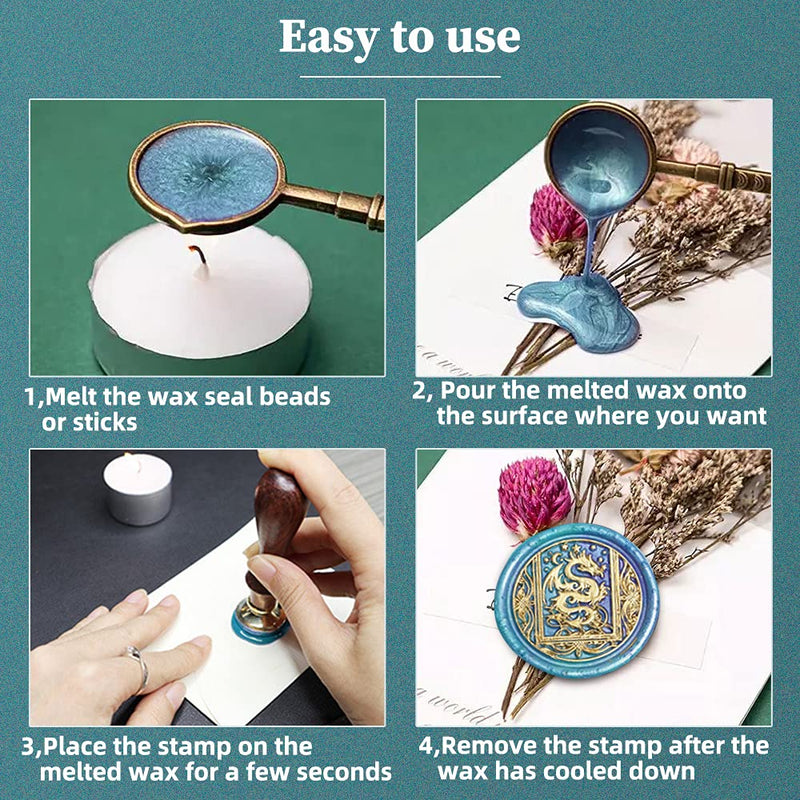 [Australia - AusPower] - Afobby Wax Seal Stamp Kit, Animal Wax Seal Stamp Set with 6 PCS Removable Brass Heads and 1 Wooden Handle, Dragon Mermaid Peacock Hummingbird Sealing Wax Stamps for Wedding Invitation Envelopes Animal wax seal stamp kit2 