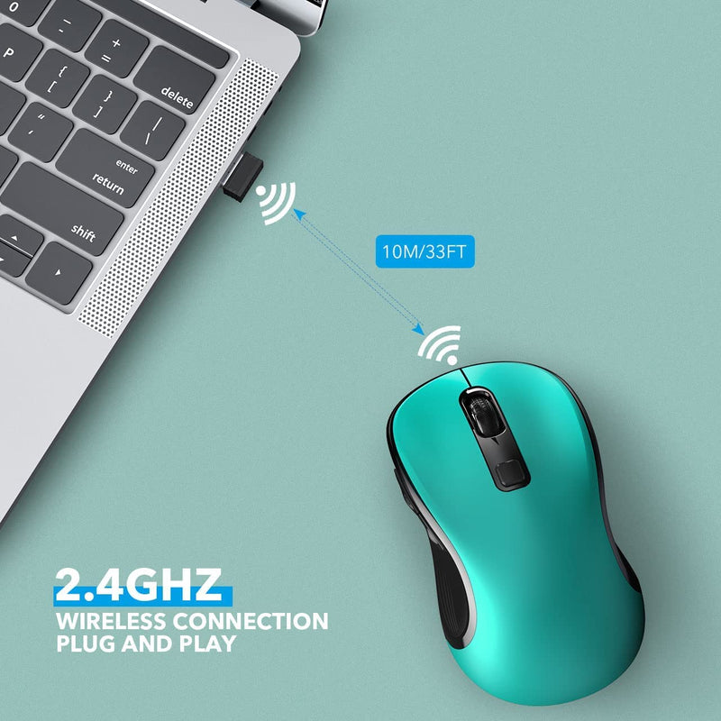 [Australia - AusPower] - Deeliva Wireless Mouse, Ergonomic Mouse with Side Buttons, 3 Adjustable DPI and 2.4G USB Receiver, Portable Cordless Mice for Laptop, PC, Computer, MacBook, Chromebook (Green) Green 