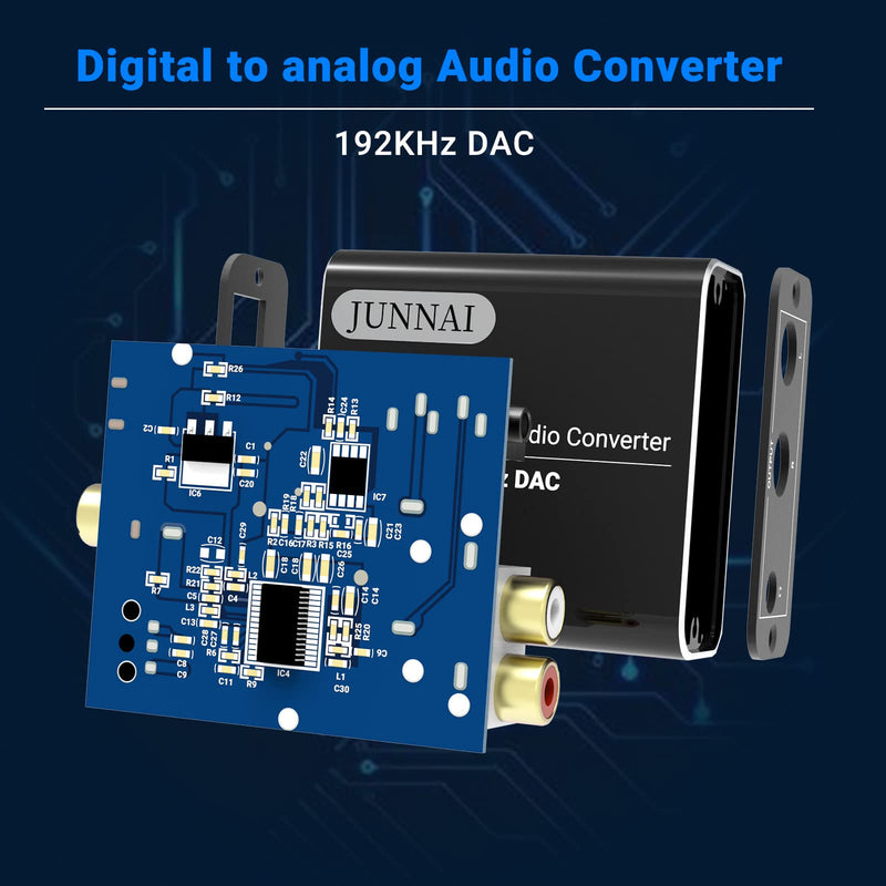 [Australia - AusPower] - JUNNAI Digital to Analog Converter, 192KHz DAC Digital SPDIF Optical to Analog L R RCA Converter Toslink Optical to 3.5mm Jack Adapter for TV Box DVD PS4 5 Xbox Home Cinema and More 