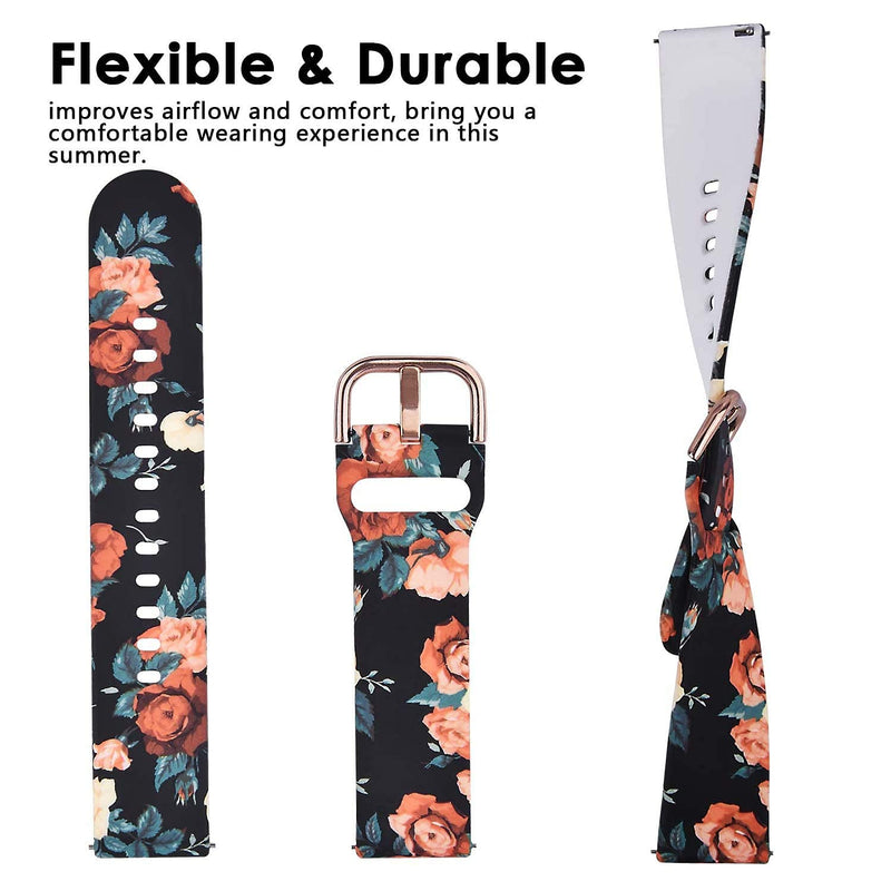 [Australia - AusPower] - ViCRiOR 22mm Bands Compatible with Fossil Gen 5 Julianna 2019 Release Women's Smart Watch, Soft Silicone Fadeless Pattern Printed Floral Replacement Band for Fossil Gen 5 Carlyle 3 Pack（Leopard+ Rose Flower+Jellyfish） 