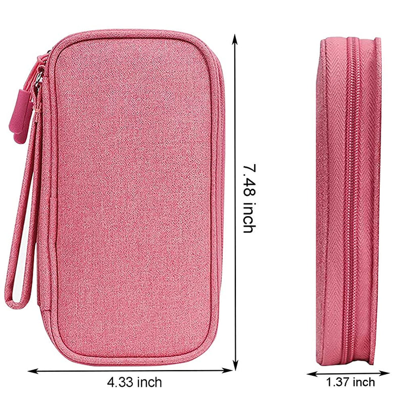 [Australia - AusPower] - Electronics Accessories Organizer Pouch Bag, Universal Travel Digital Accessories Storage Bag for Portable Charger, Cables, Earphone, iPhone, Cord, Customize Inside with Dividers, Pink 