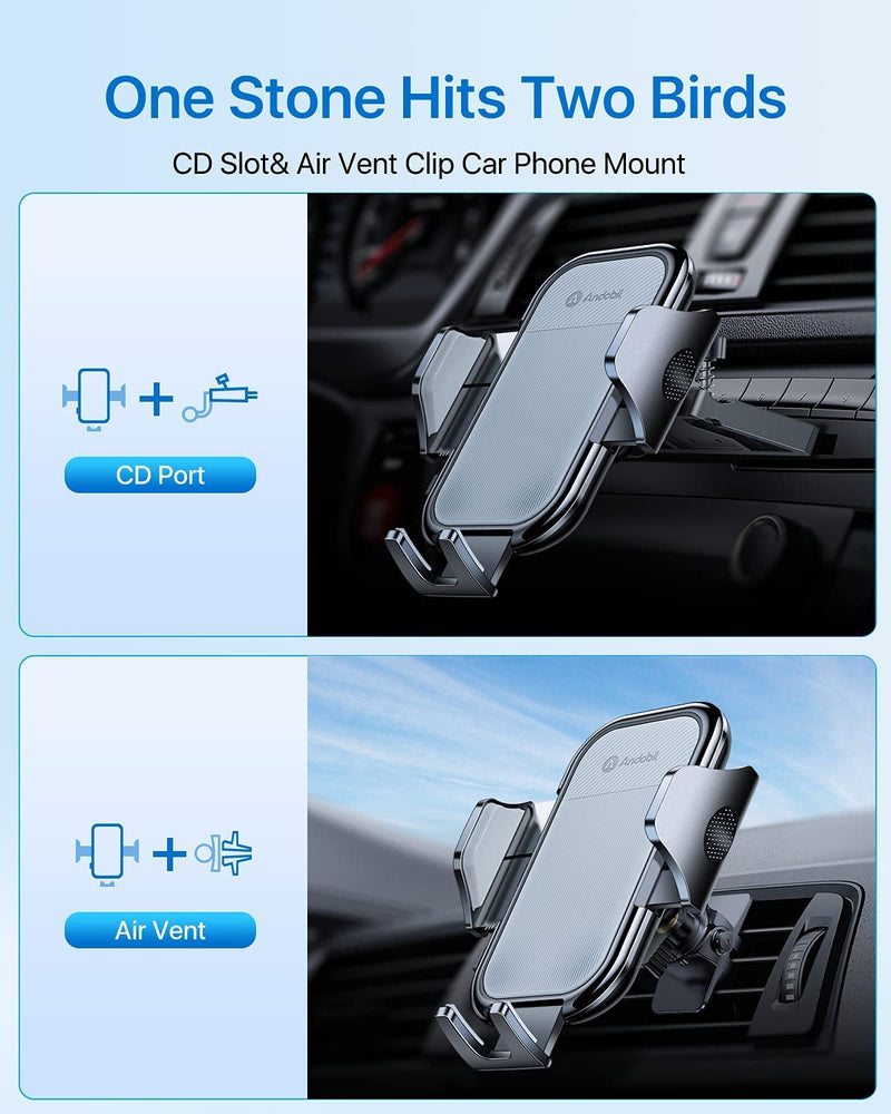 [Australia - AusPower] - andobil Upgraded Military-Grade Phone Mount Car CD Slot [Anti Shake & Drop] Ultra Stable Air Vent & CD Slot Phone Holder for Car, Compatible with iPhone 13 Pro Max 13 Pro 13 12 11 and All Cars 