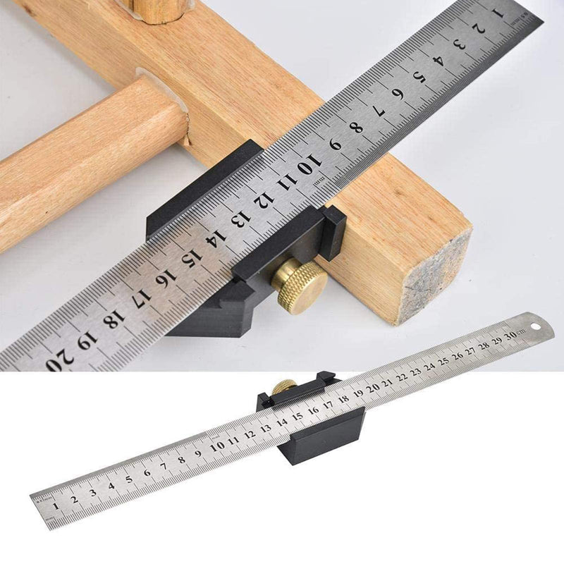 [Australia - AusPower] - Professional Scriber Gauge, 300mm Woodworking Metric Line Scribe Ruler with 45 Degree T-Track Locator, Wood Positioning Measuring Ruler Marking T-Ruler Tool 