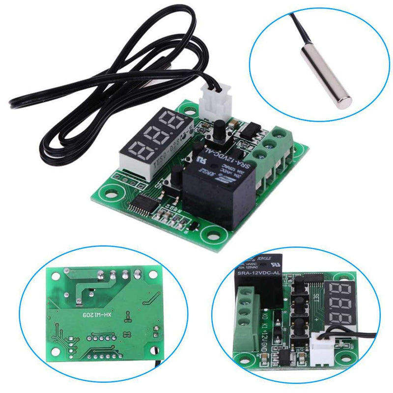 [Australia - AusPower] - FainWan 2pcs W1209 12V DC Digital Temperature Controller Board Micro Thermostat -50-110°C Electronic Module Switch with 10A One-Channel Relay and Waterproof Compatible with Ar-duino Rasp-Berry Pi 