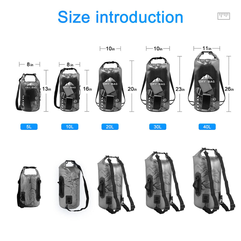 [Australia - AusPower] - HEETA Waterproof Dry Bag for Women Men, 5L/10L/20L/30L/40L Roll Top Lightweight Dry Storage Bag Backpack with Phone Case for Travel, Swimming, Boating, Kayaking, Camping and Beach Black 