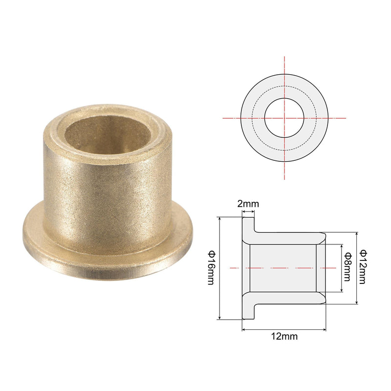 [Australia - AusPower] - uxcell Flange Sleeve Bearings 8mm Bore 12mm OD 12mm Length 16mm Flange Dia 2mm Flange Thickness Sintered Bronze Self-Lubricating Bushing 4pcs 8x12x12mm 